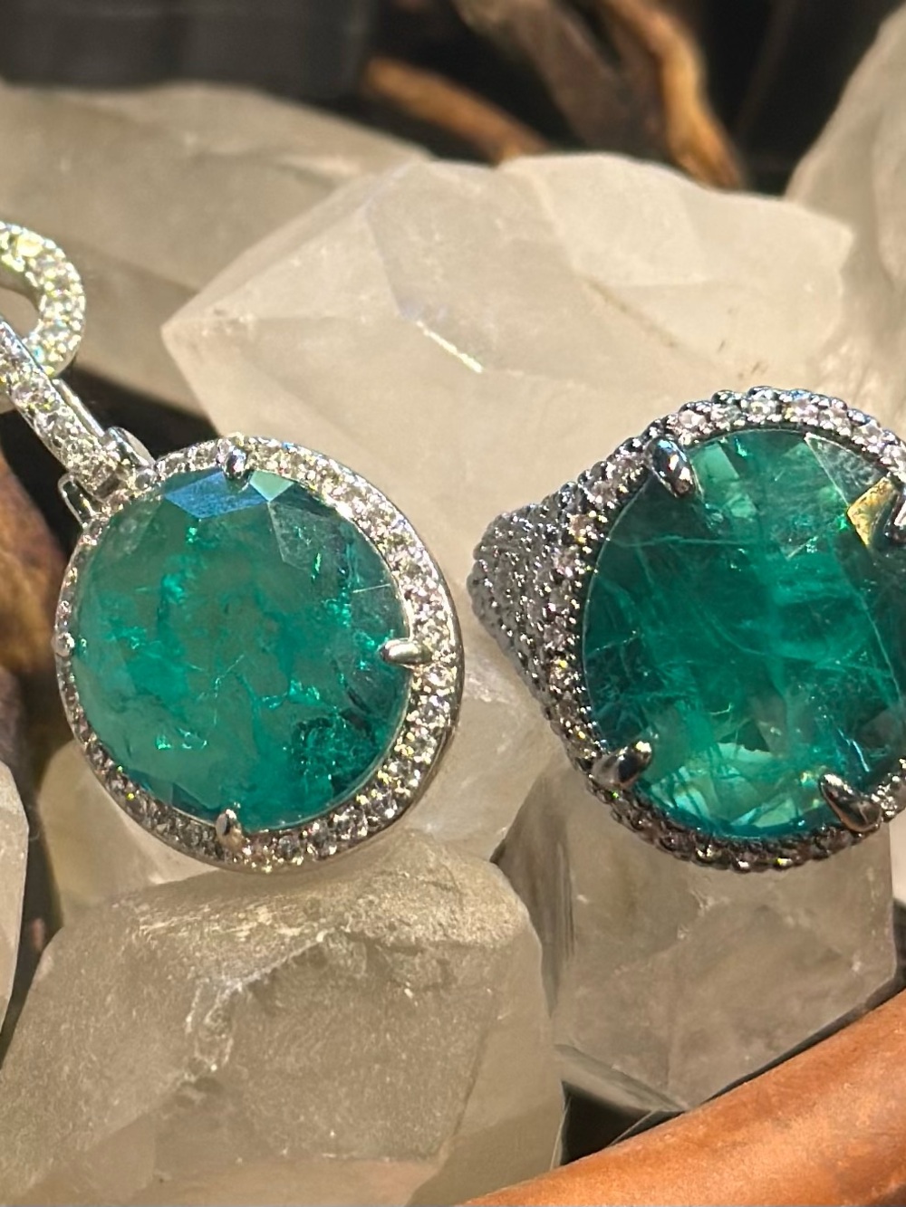 NEW Sz 5 Bomb Party May emerald garden silver ring & necklace lot set bundle